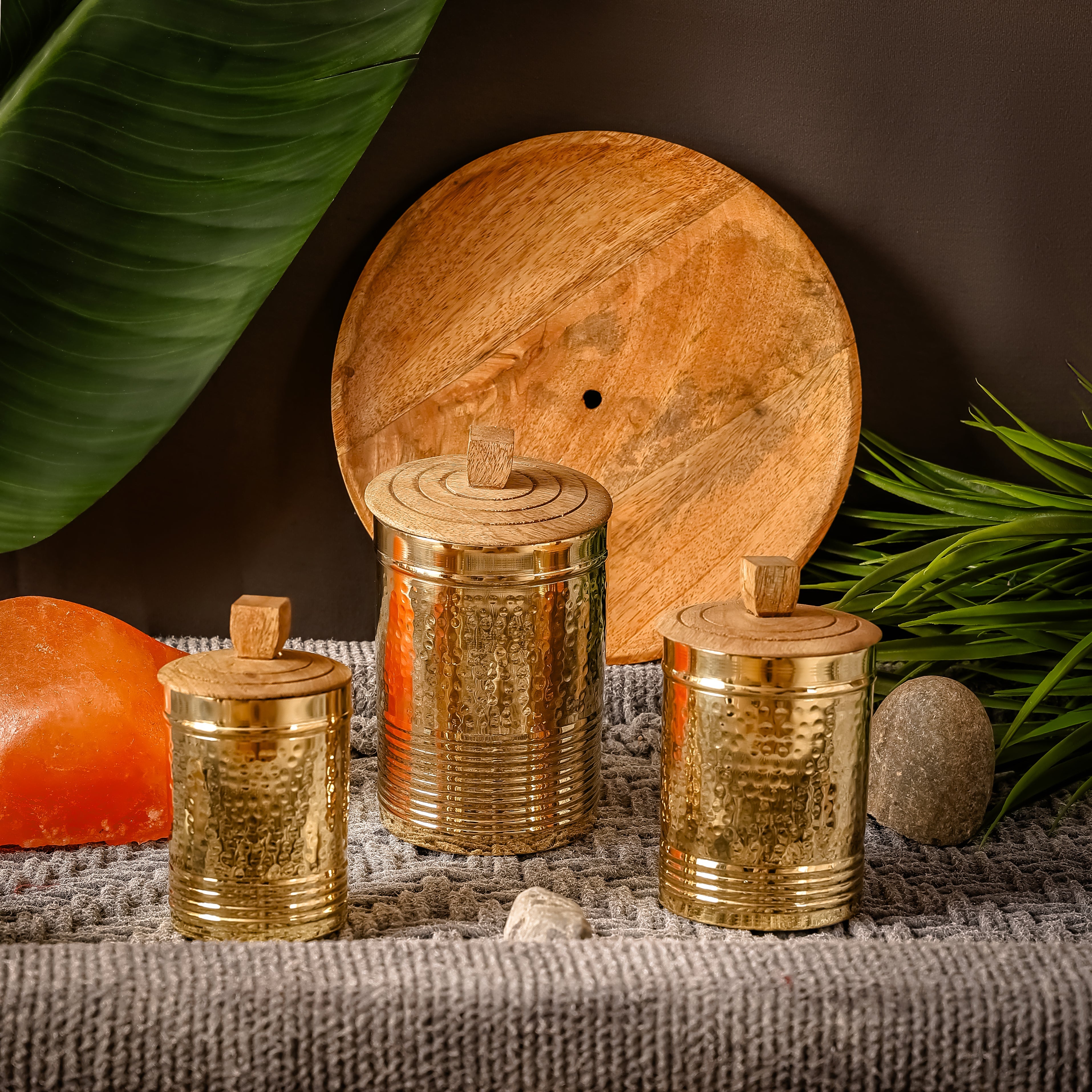 Brass Containers with Wooden Lid | Toxin-Free Food Storage | Handcrafted & Sustainable