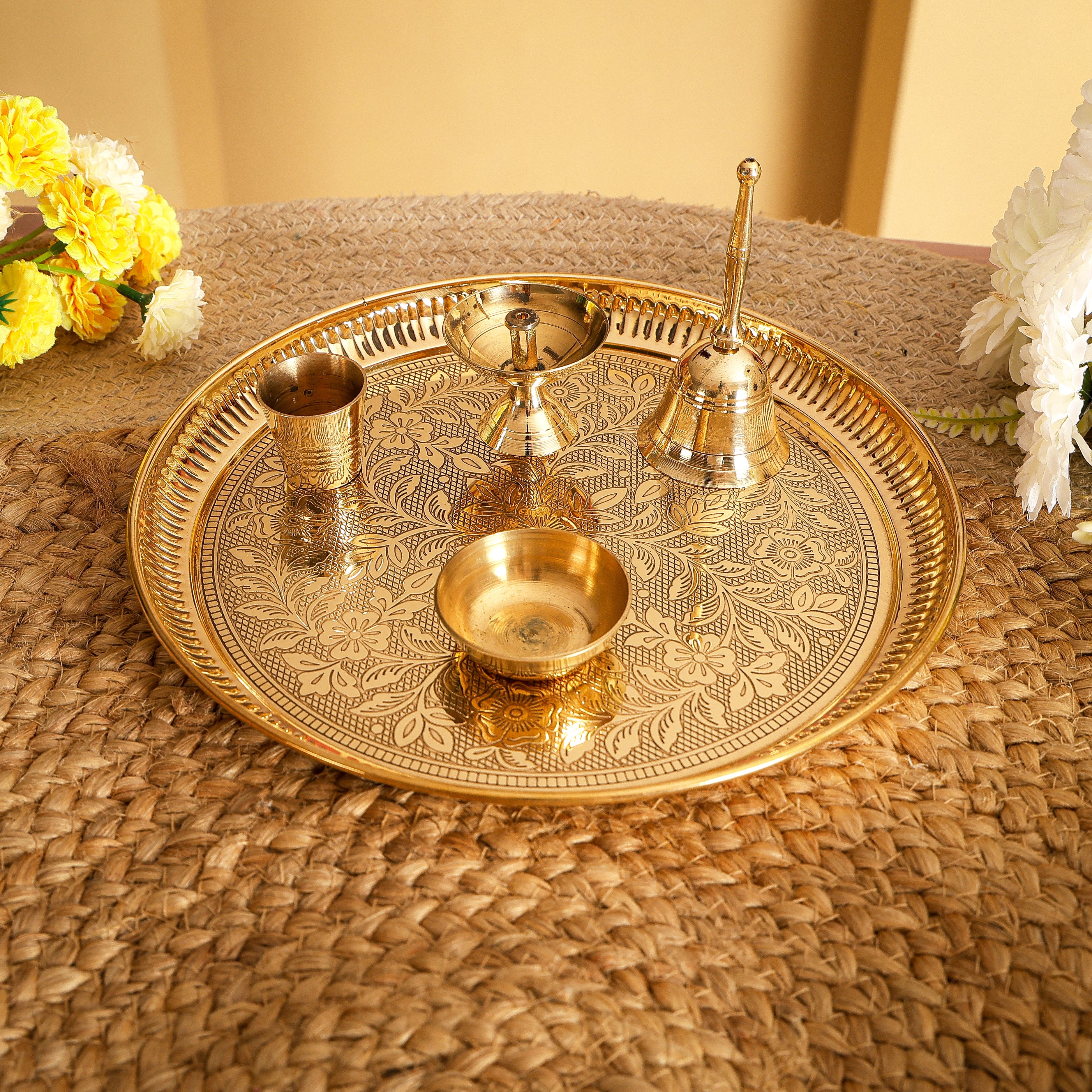 Etching Pooja Thali -100% Made in Brass