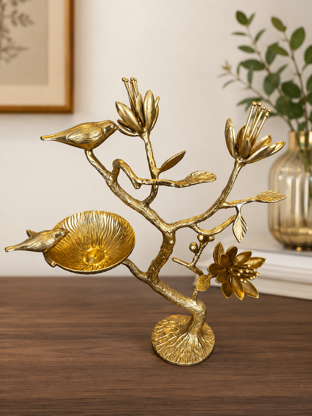 Handcrafted Sparrow & Cherry Blossom Table Art - 100% Made from Brass