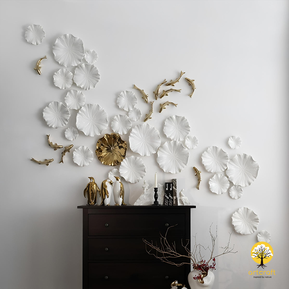 LILY WITH KOI FISH WALL DECOR - 100% MADE IN BRASS