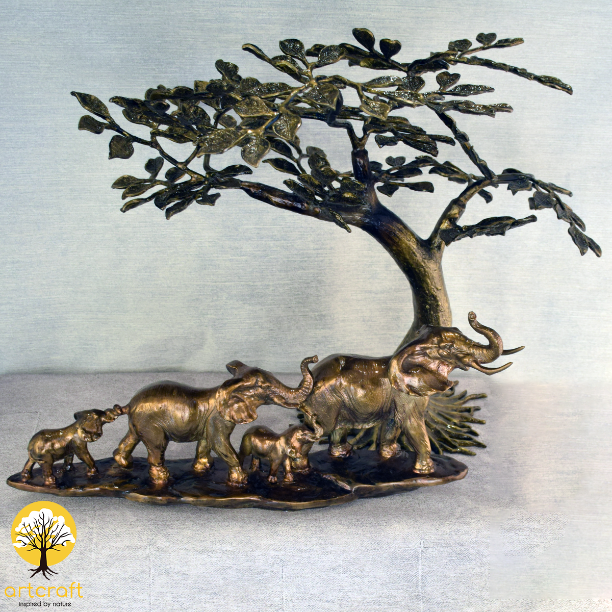 Elephant Family with Tree - 100% MADE FROM BRASS