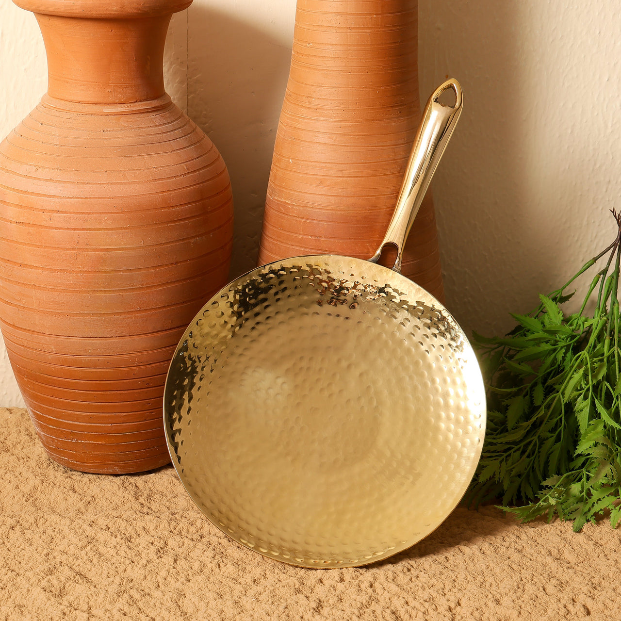 Hammered Brass Tawa with Brass Handle | Non-Toxic & Sustainable