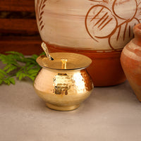 Hammered Brass Ghee Pot with Spoon & Lid