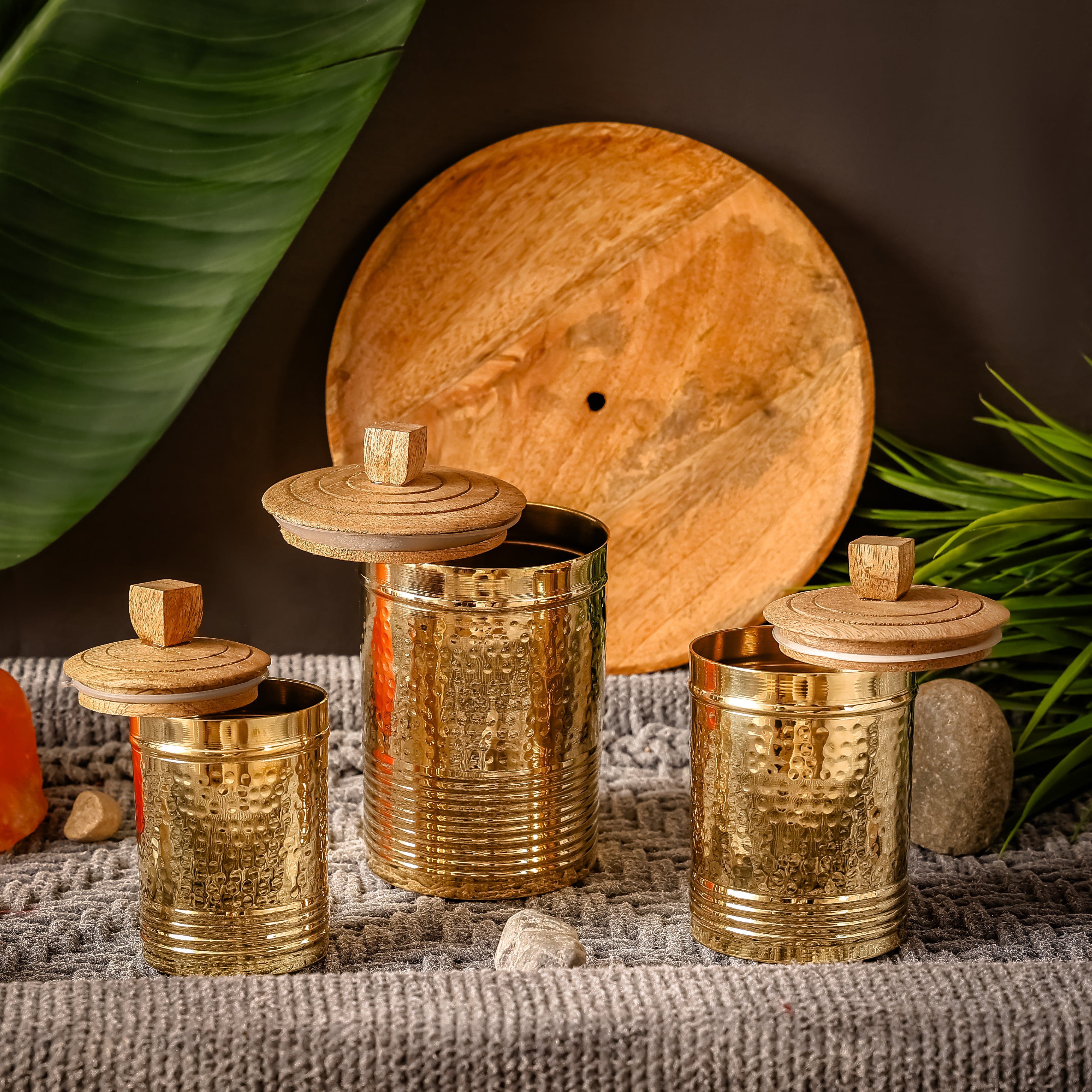 Brass Containers with Wooden Lid | Toxin-Free Food Storage | Handcrafted & Sustainable