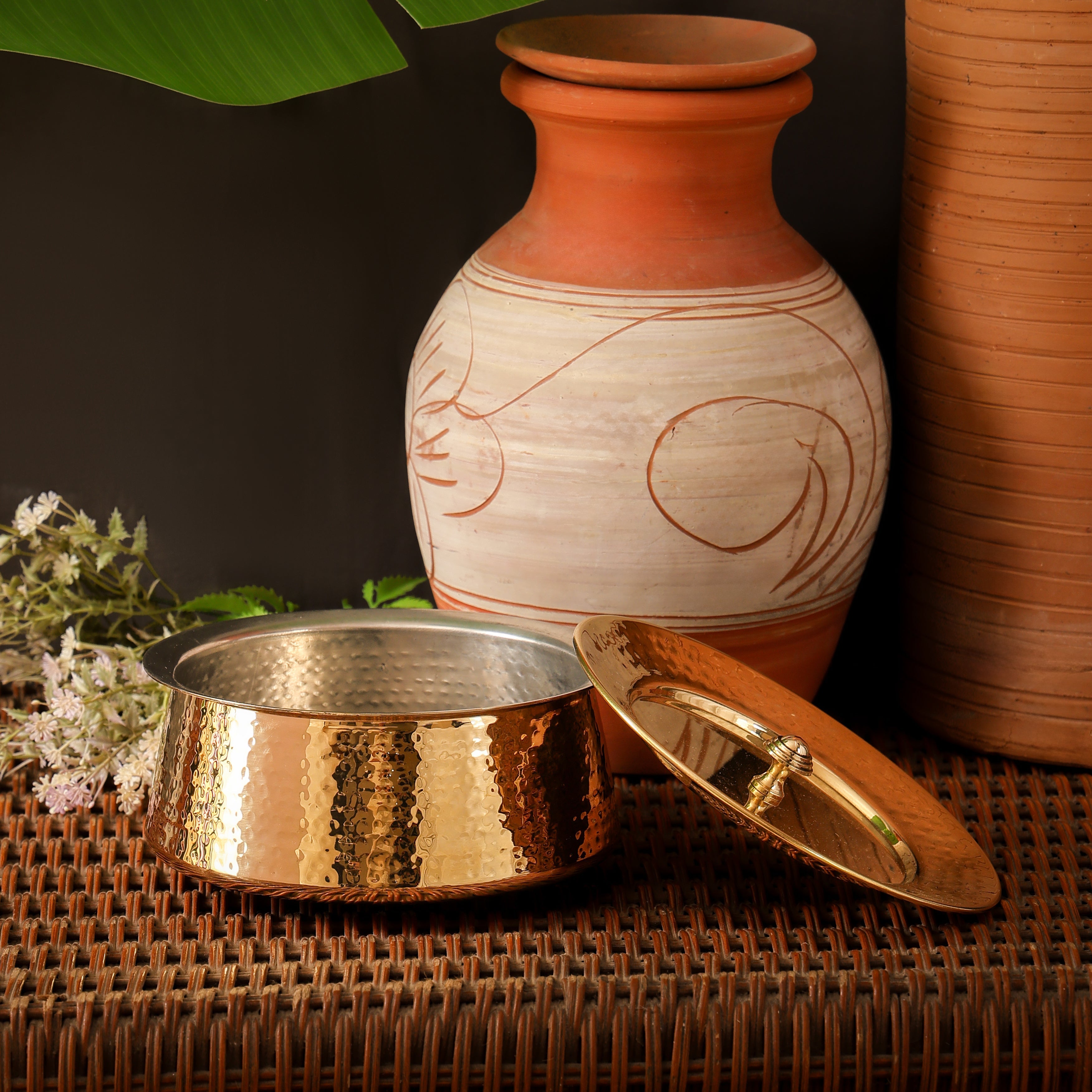 Brass Handi with Lid | Hammered Design |Traditional Cookware | Naturally Non-Toxic & Sustainable
