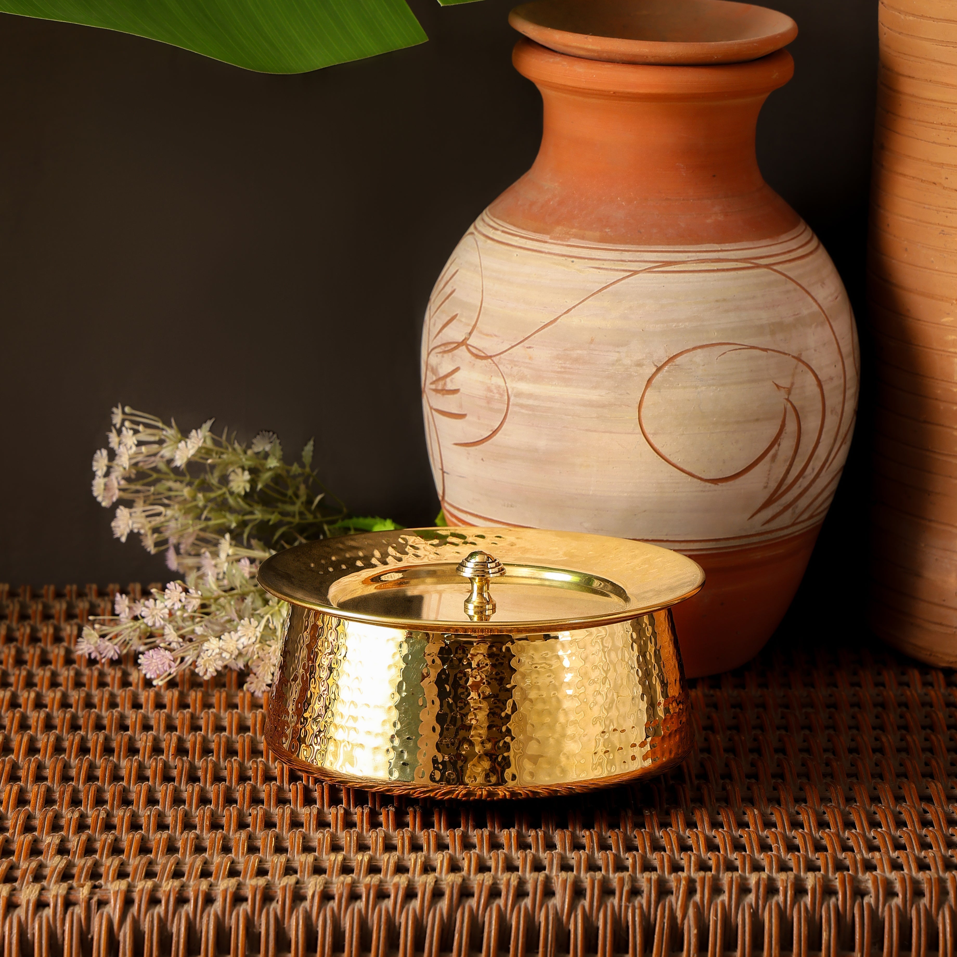 Brass Handi with Lid | Hammered Design |Traditional Cookware | Naturally Non-Toxic & Sustainable