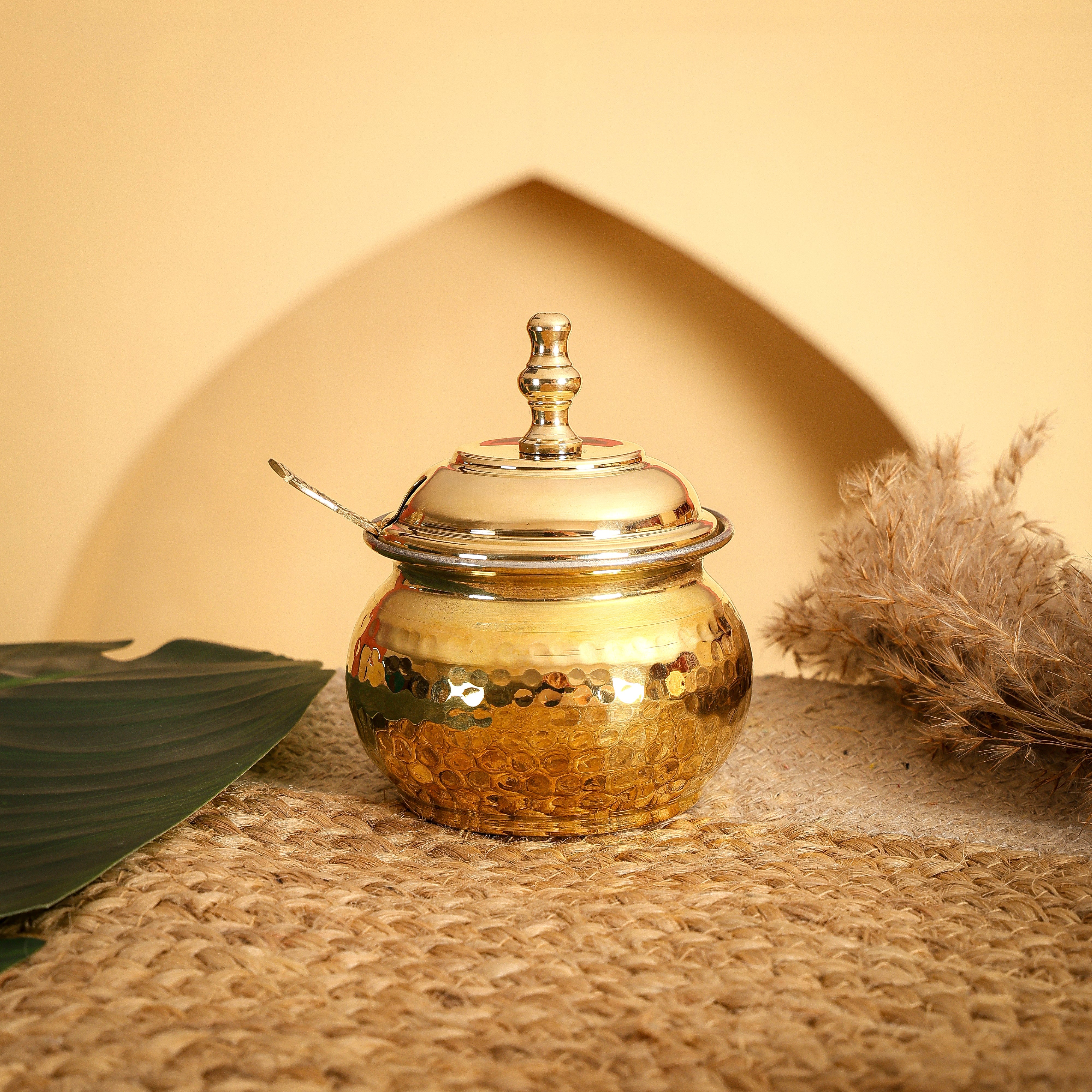 Brass Ghee Pot with Spoon & Lid