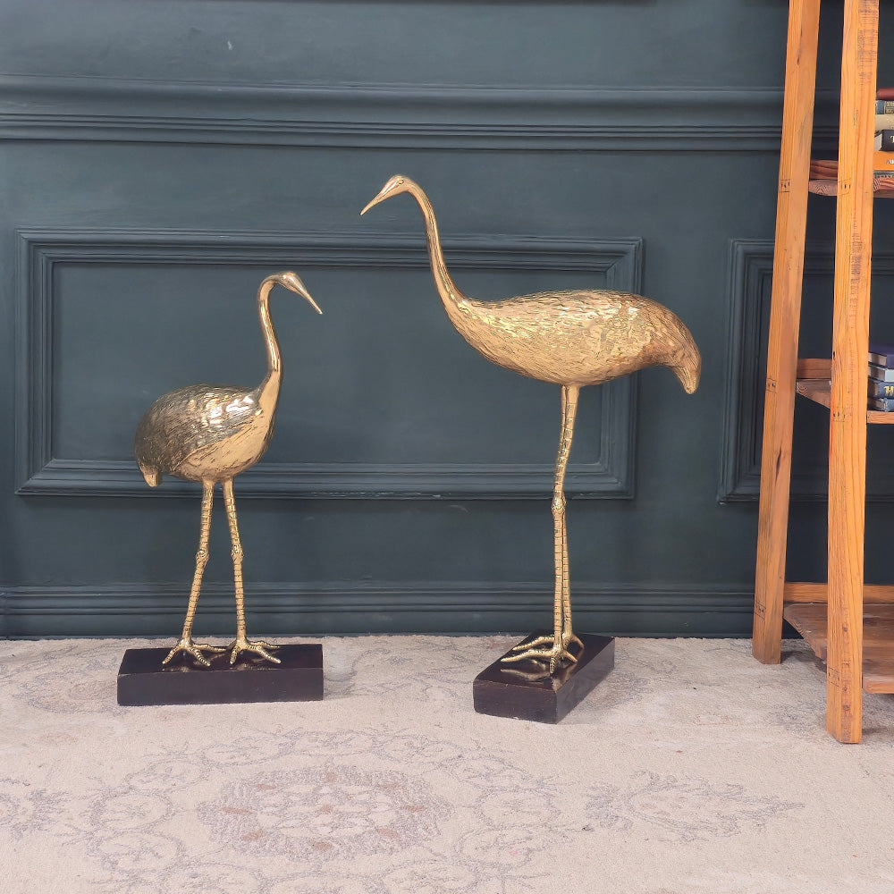 Standing Crane Bird Sculpture - Made from 100% Pure Brass