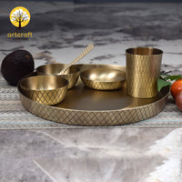 Cutwork - Set of 6 Kansa Utensils Thali 11inches (28cms)