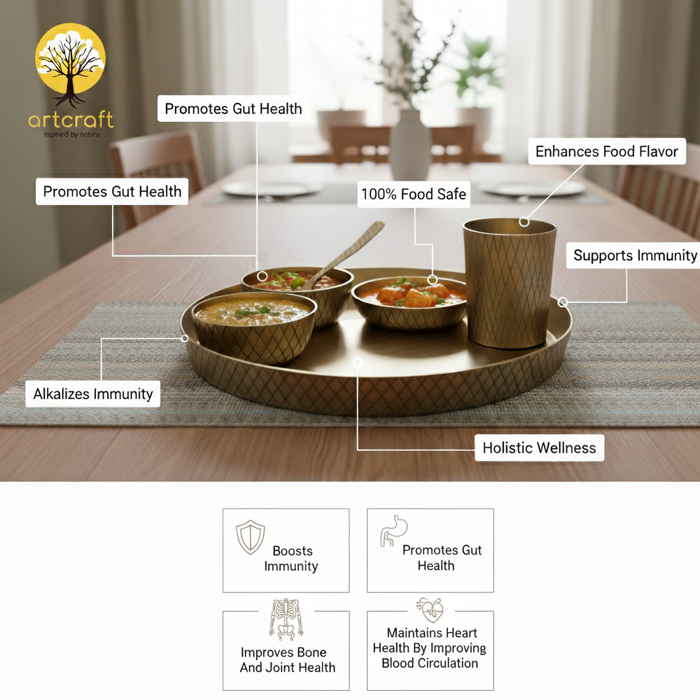 Cutwork - Set of 6 Kansa Utensils Thali 11inches (28cms)