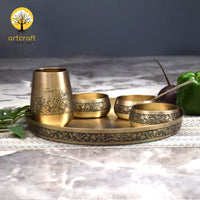 Elegant - Set of 6 Kansa Utensils Thali 11inches (28cms)