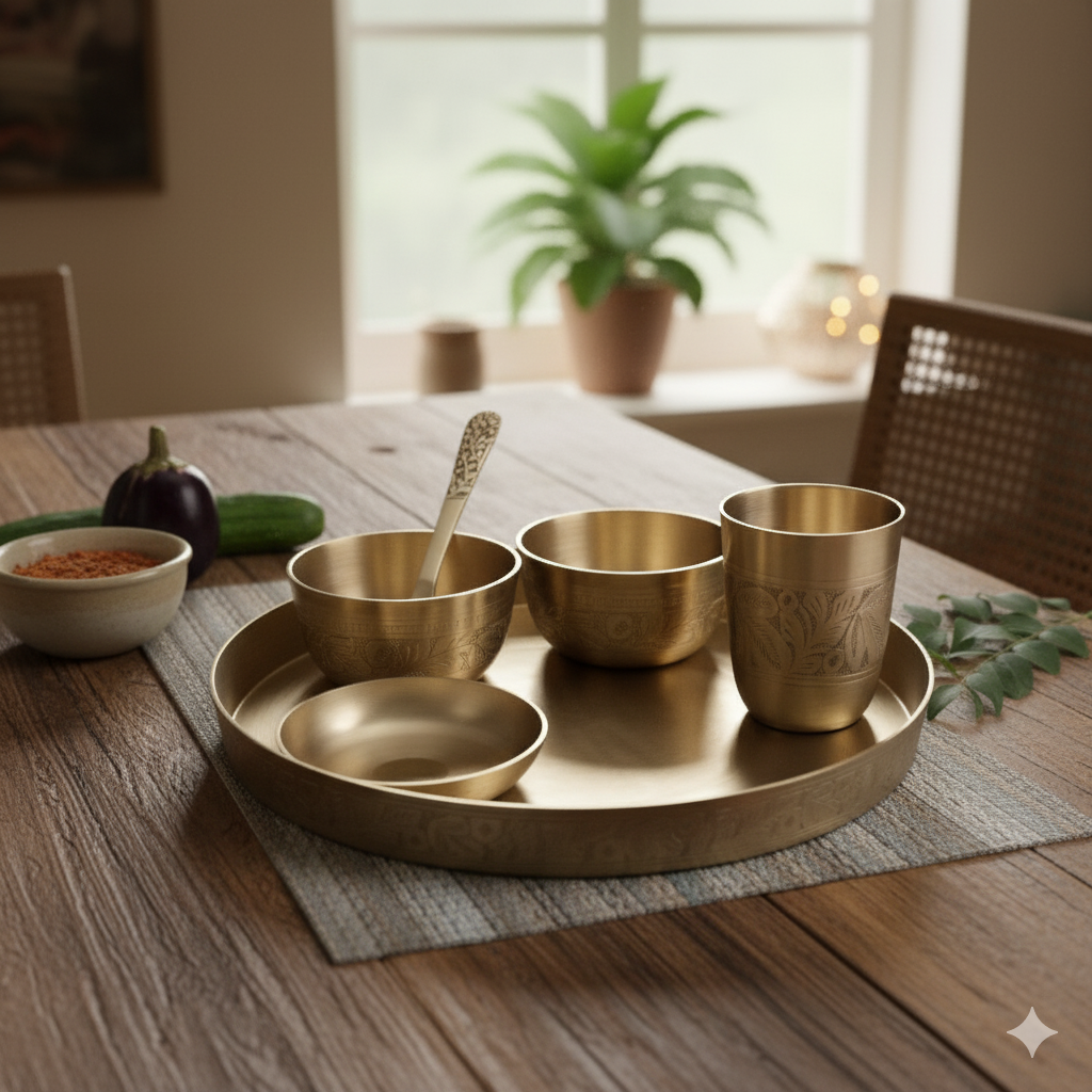 Emperor - Set of 6 Kansa Utensils Thali 11inches (28cms)