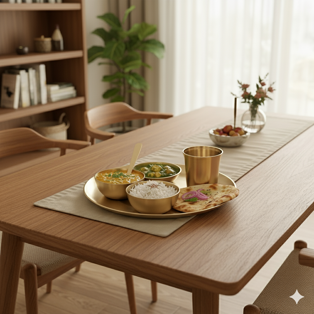 Nirvana -  Set of 6 Kansa Utensils Thali 11inches (28cms)