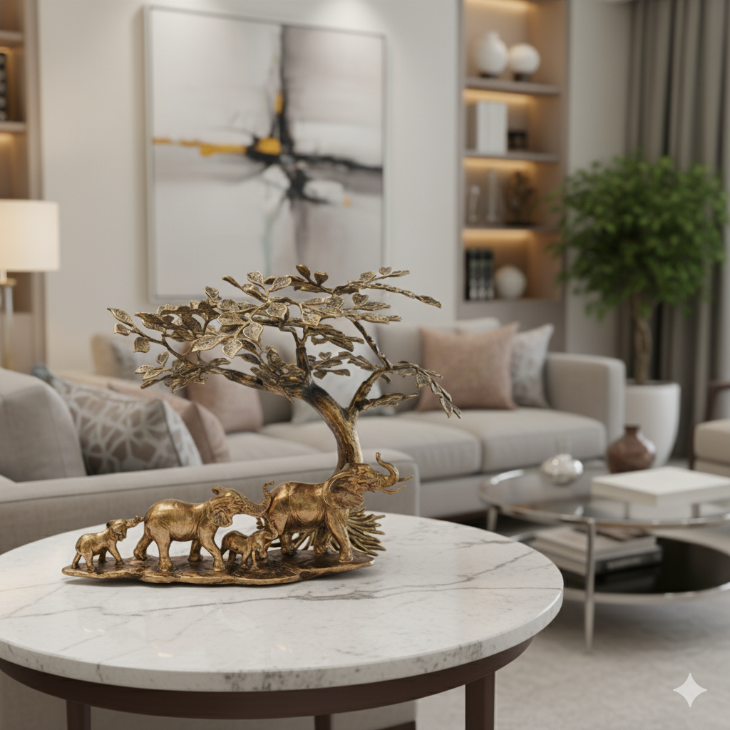 Elephant Family with Tree  - 100% MADE FROM BRASS