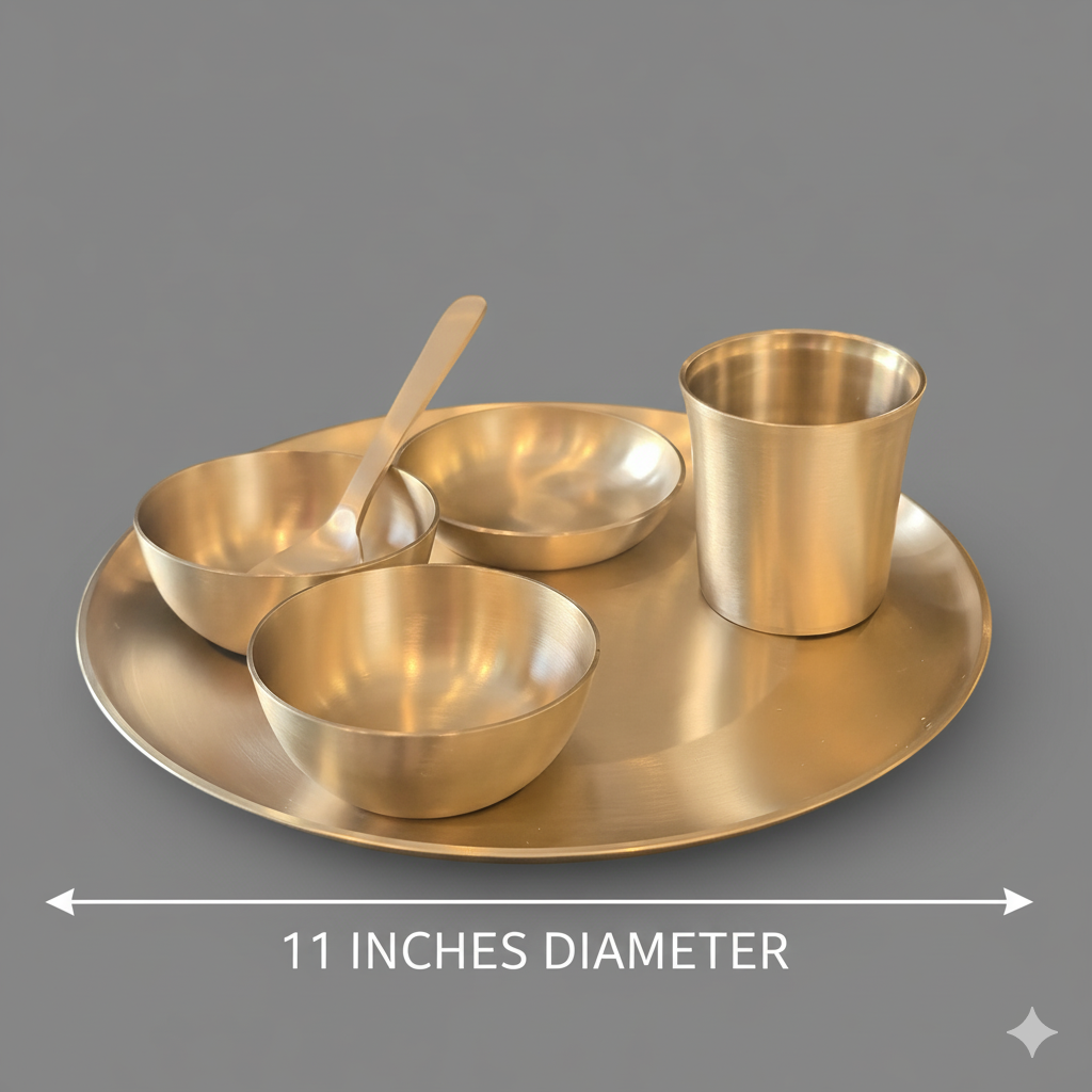 Nirvana -  Set of 6 Kansa Utensils Thali 11inches (28cms)