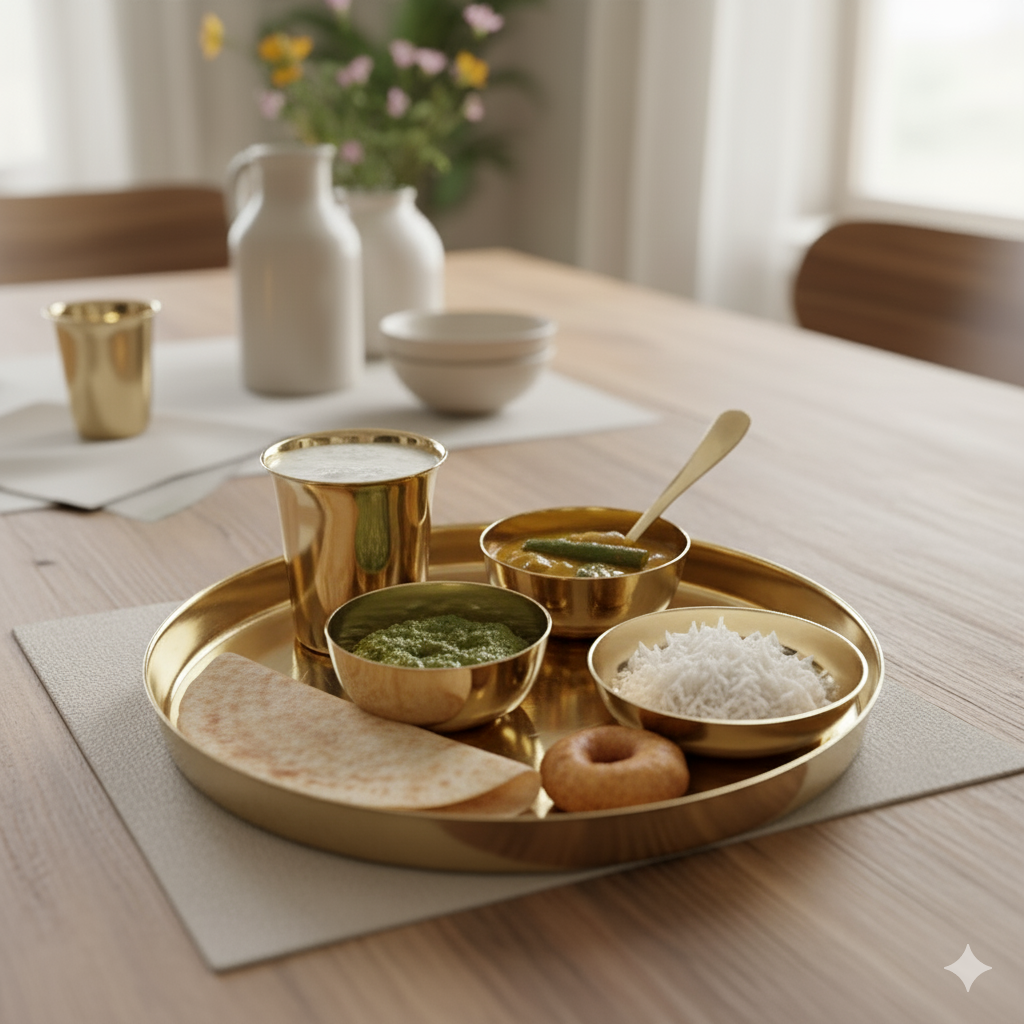 Victoria- Set of 6 Kansa Utensils Thali 11inches (28cms)