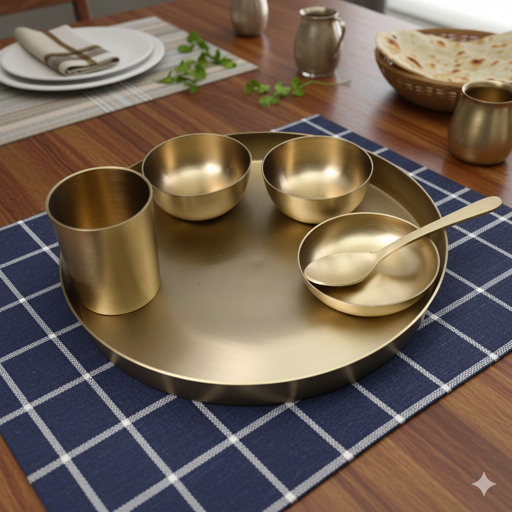 Royal Luxe- Set of 6 Kansa Utensils Thali 11inches (28cms)