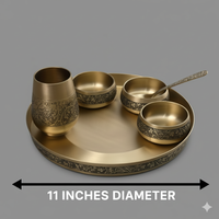 Elegant - Set of 6 Kansa Utensils Thali 11inches (28cms)