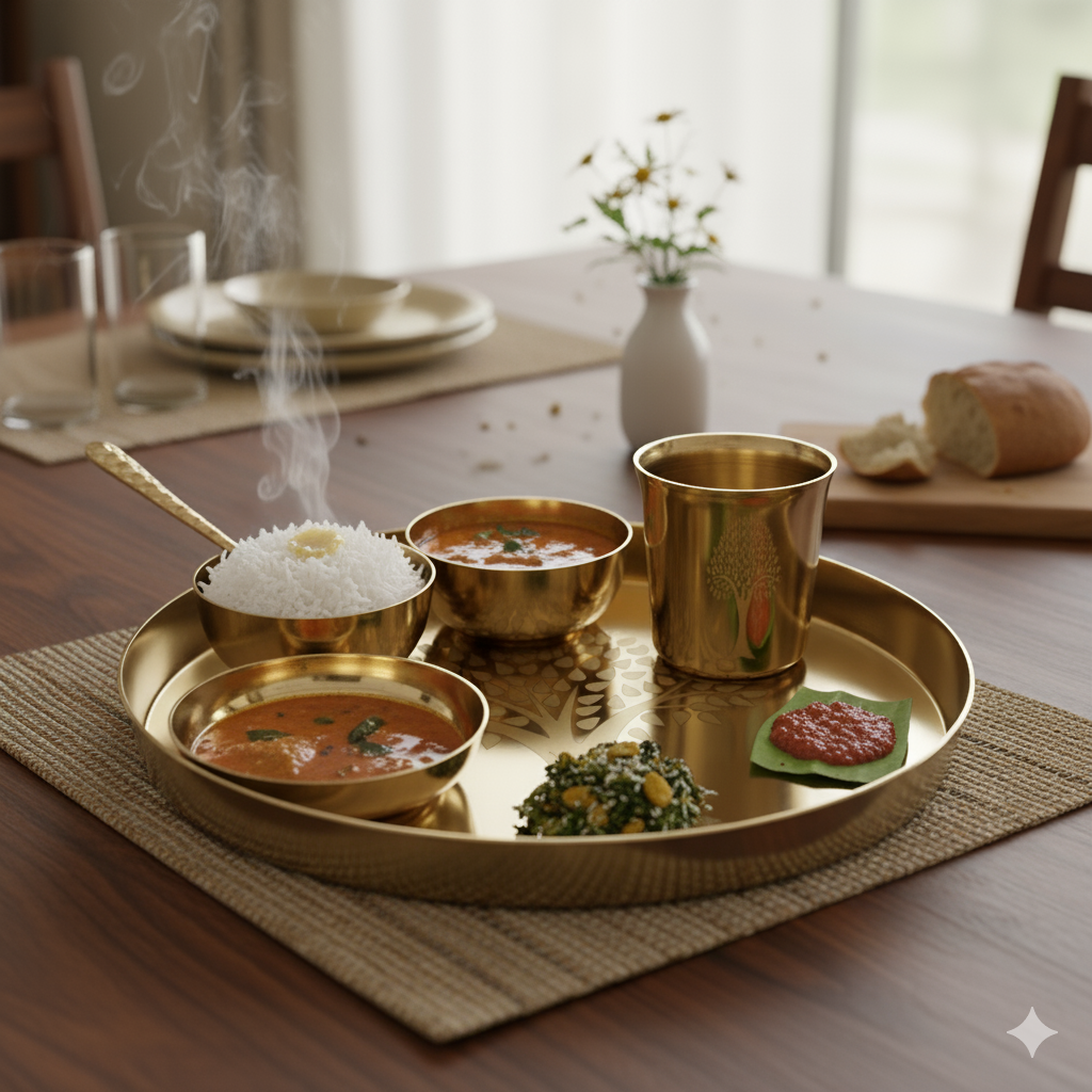 Kalpavriksham - Set of 6 Kansa Utensils Thali 11inches (28cms)