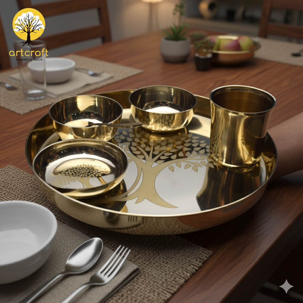 Kalpavriksham - Set of 6 Kansa Utensils Thali 11inches (28cms)