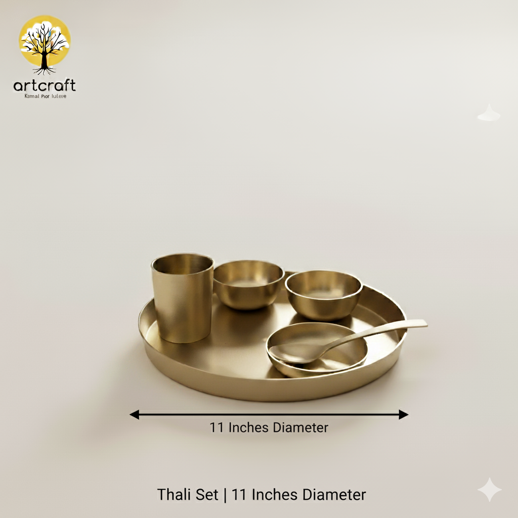 Royal Luxe- Set of 6 Kansa Utensils Thali 11inches (28cms)