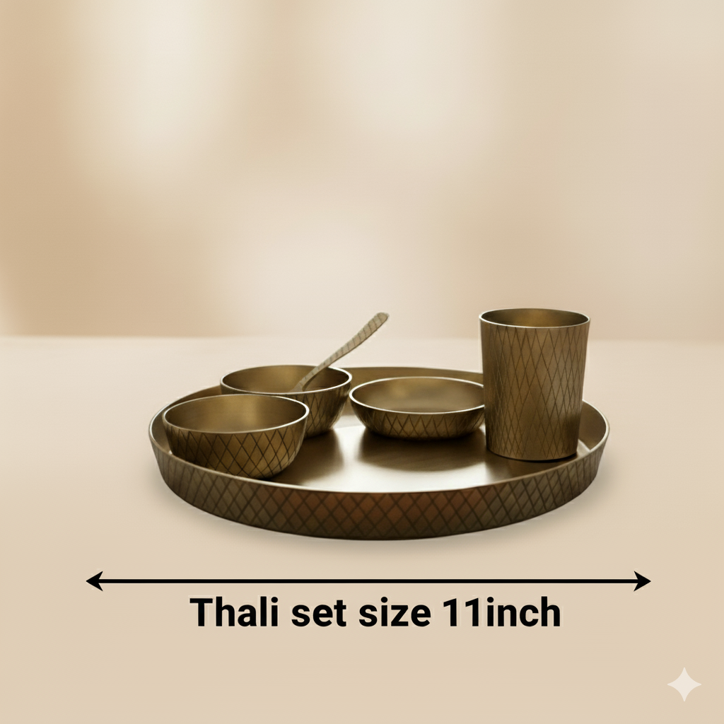 Cutwork - Set of 6 Kansa Utensils Thali 11inches (28cms)