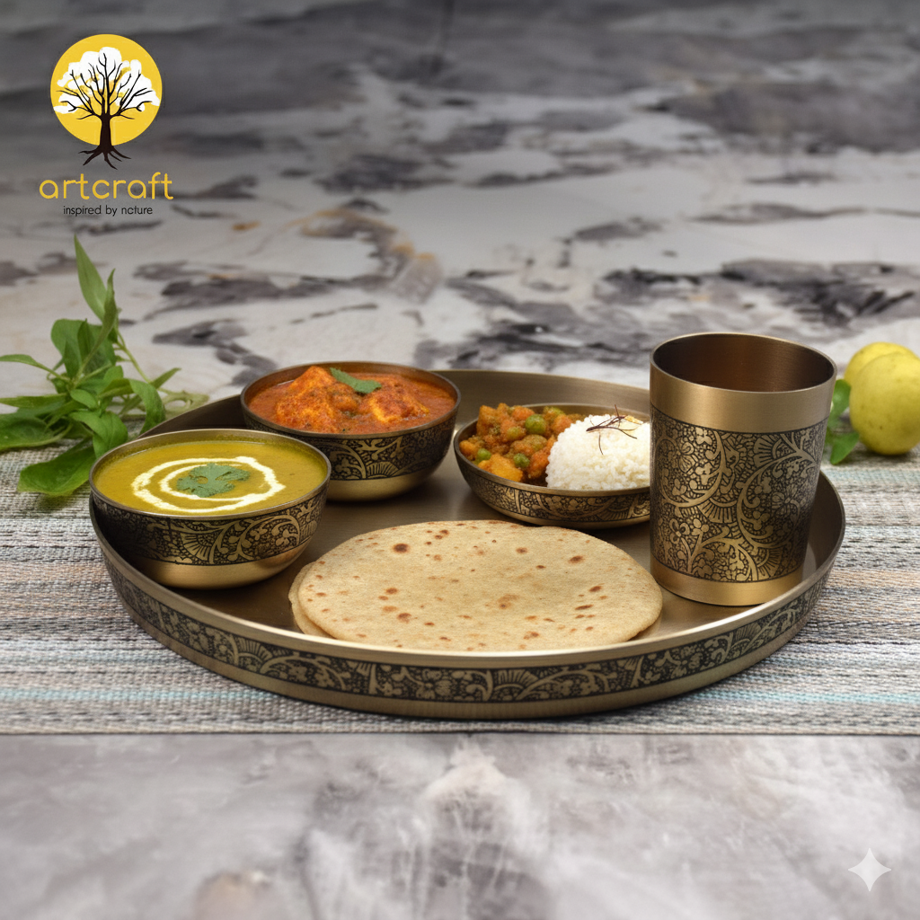 Maharaja- Set of 6 Kansa Utensils Thali 11inches (28cms)