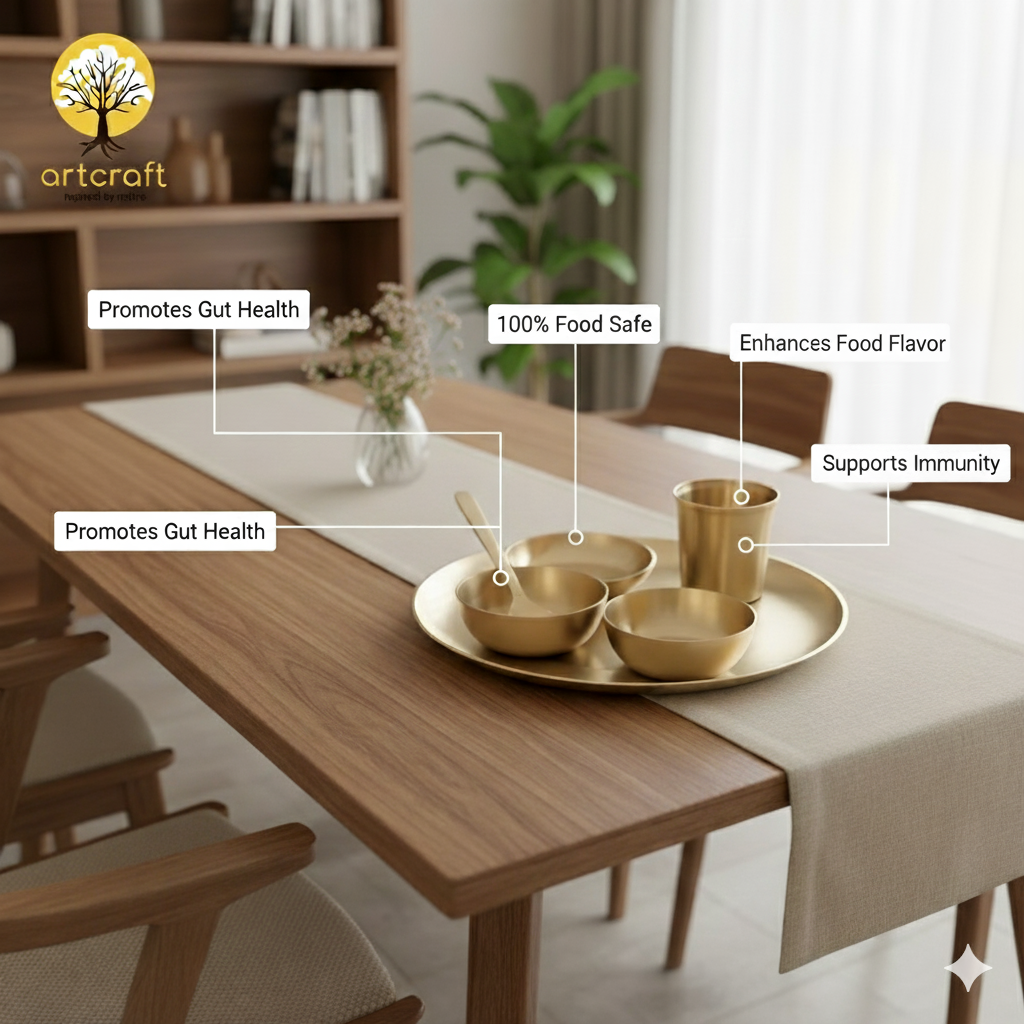 Nirvana -  Set of 6 Kansa Utensils Thali 11inches (28cms)