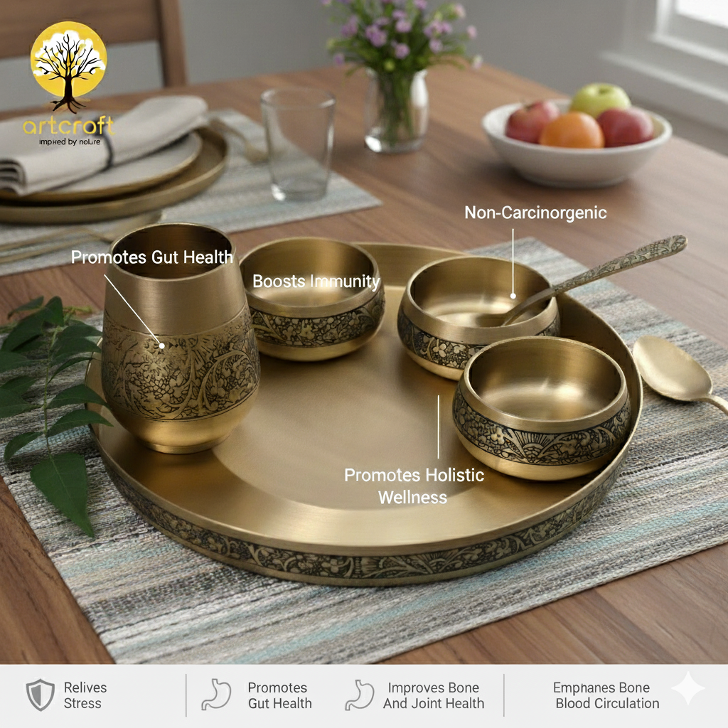 Elegant - Set of 6 Kansa Utensils Thali 11inches (28cms)