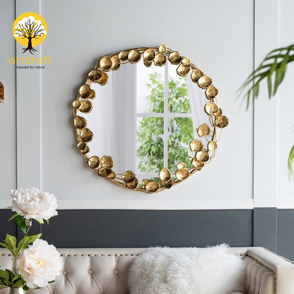 Golden Leaf Wall Mirror - 100% Made From Brass