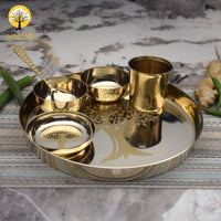 Kalpavriksham - Set of 6 Kansa Utensils Thali 11inches (28cms)