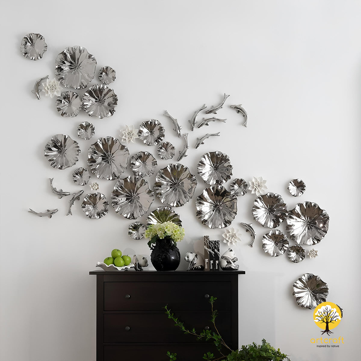 LILY WITH KOI FISH WALL DECOR - 100% MADE IN BRASS