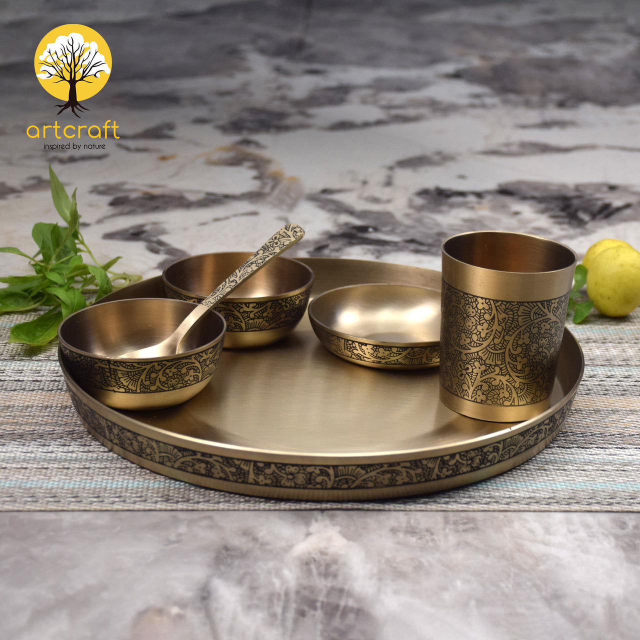 Maharaja- Set of 6 Kansa Utensils Thali 11inches (28cms)