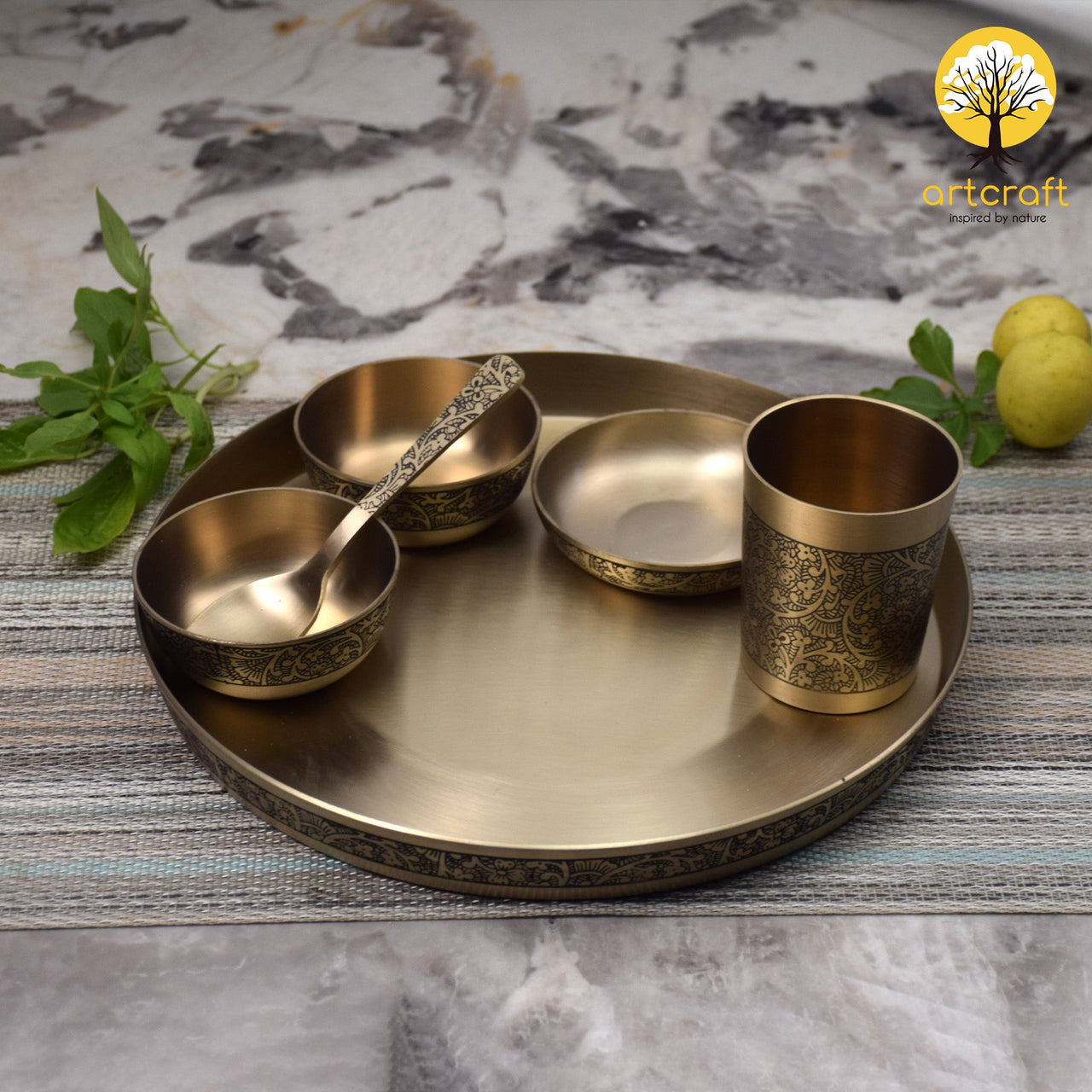 Maharaja- Set of 6 Kansa Utensils Thali 11inches (28cms)