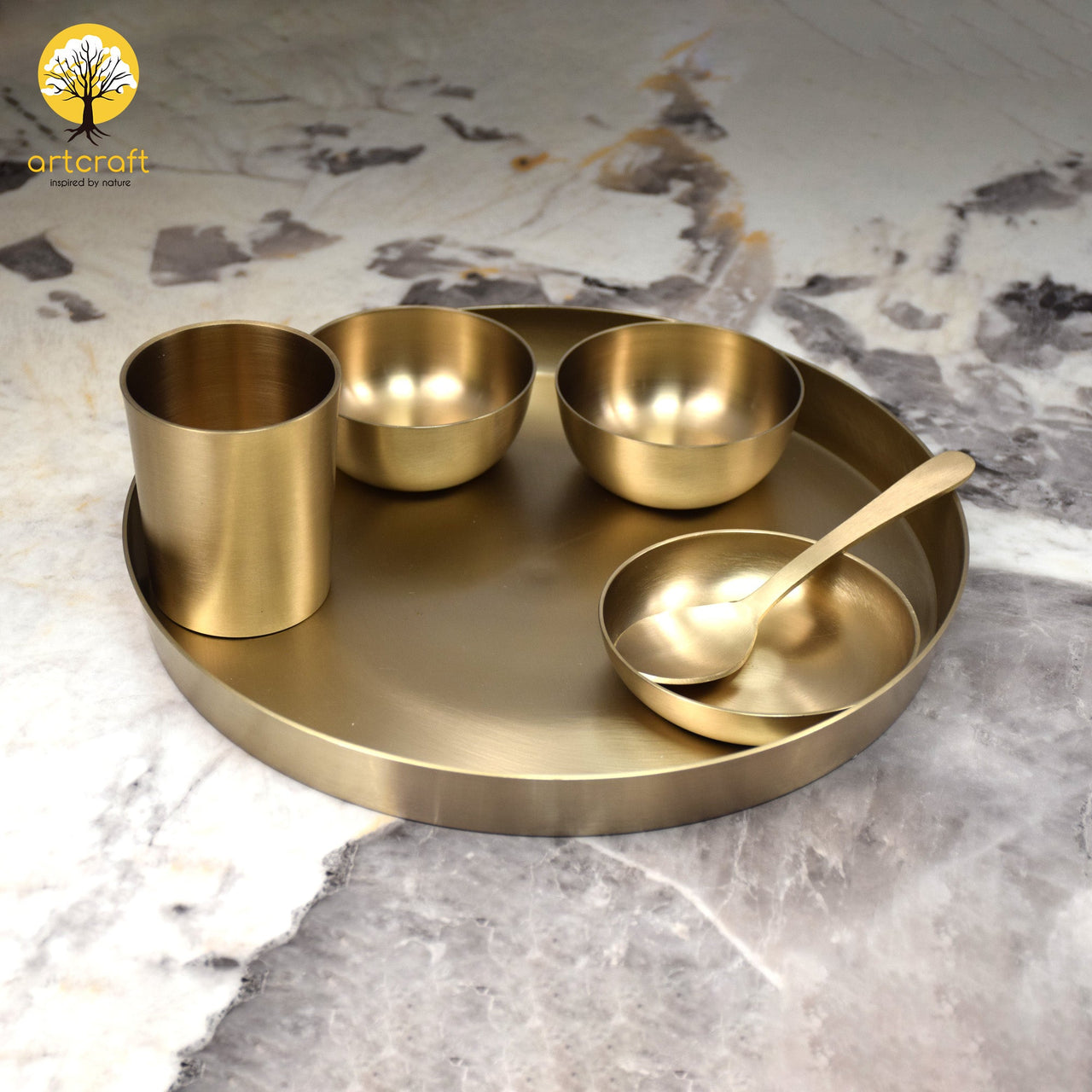 Royal Luxe- Set of 6 Kansa Utensils Thali 11inches (28cms)