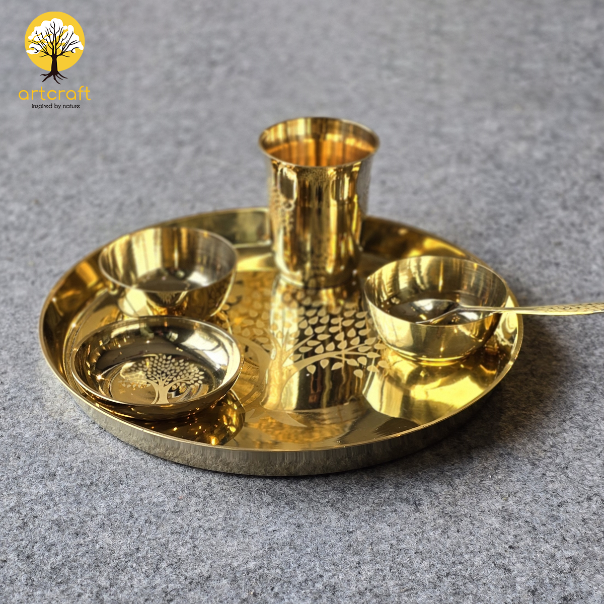 Kalpavriksham - Set of 6 Kansa Utensils Thali 11inches (28cms)